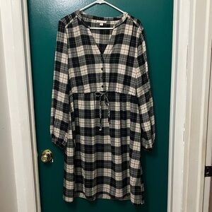 Knox Rose Black and White Plaid Long Sleeve Dress